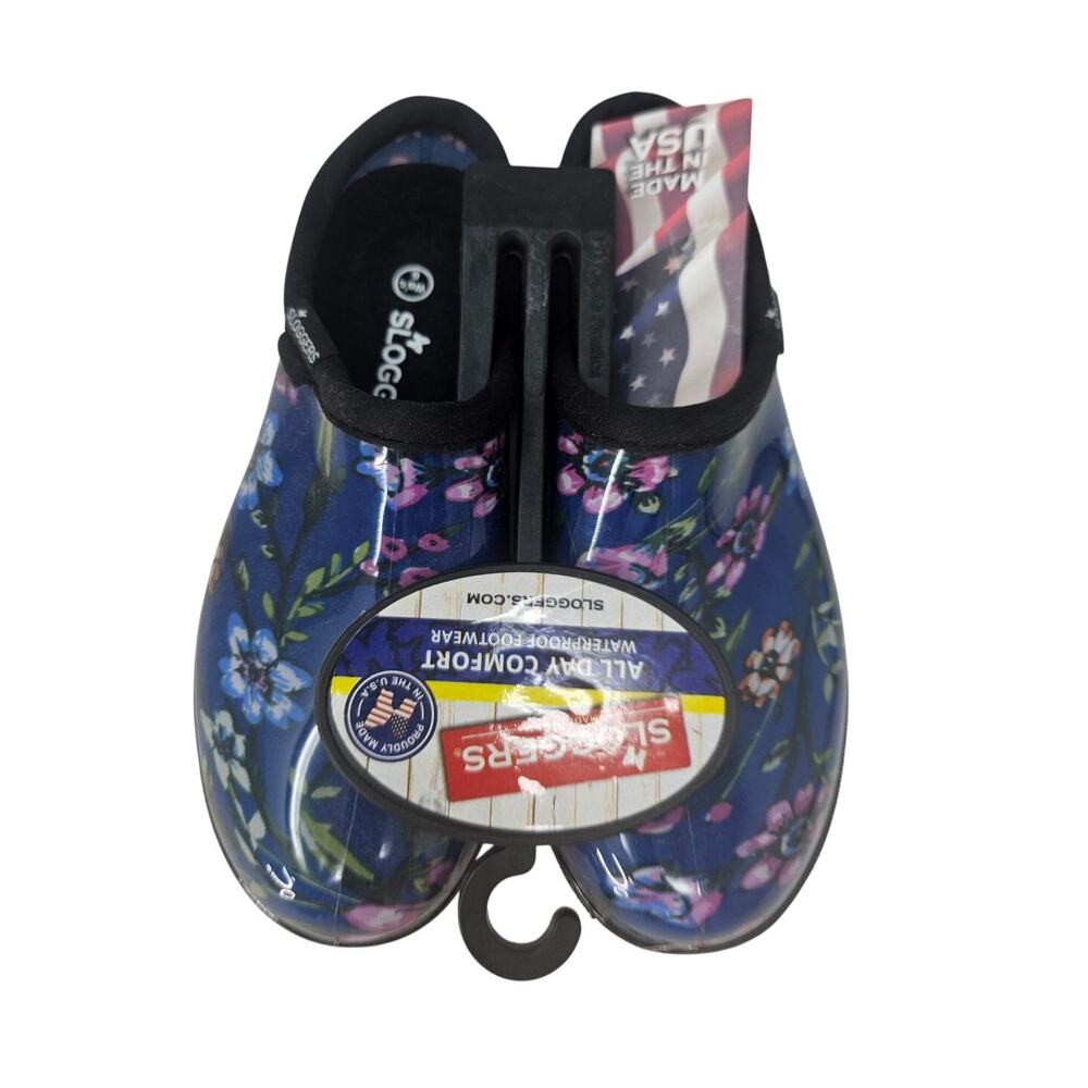 NEW Sloggers 6 Blue Floral Flower Garden Clog Waterproof Rubber Utility